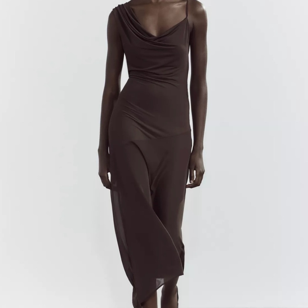 Zara Asymmetrical Brown Dress